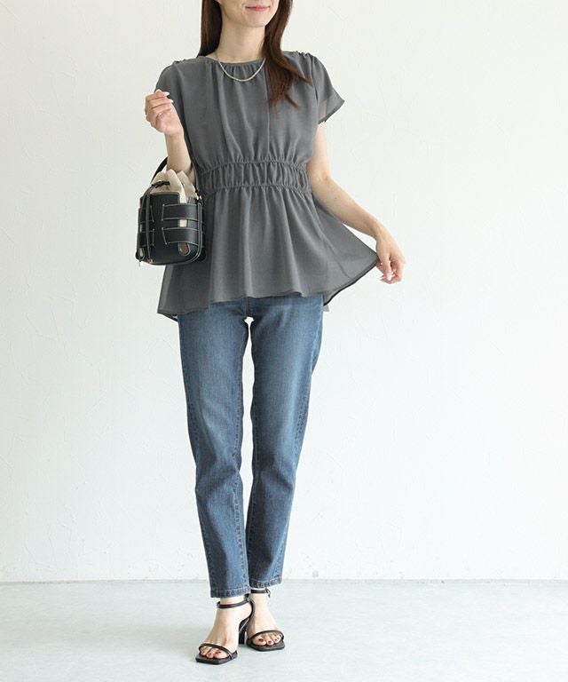 機能インナー付き】ウエストシャーリングシフォンブラウス【Pierrot