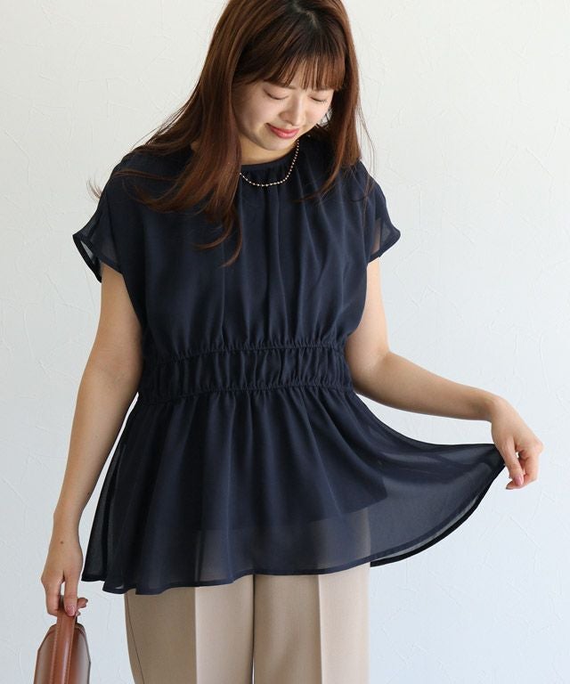 A会場】【機能インナー付き】ウエストシャーリングシフォンブラウス