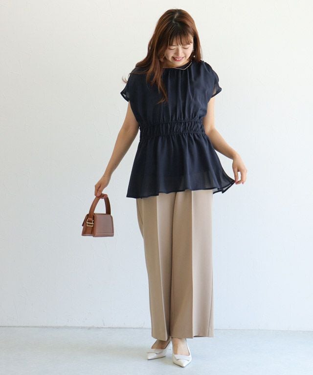 機能インナー付き】ウエストシャーリングシフォンブラウス【Pierrot