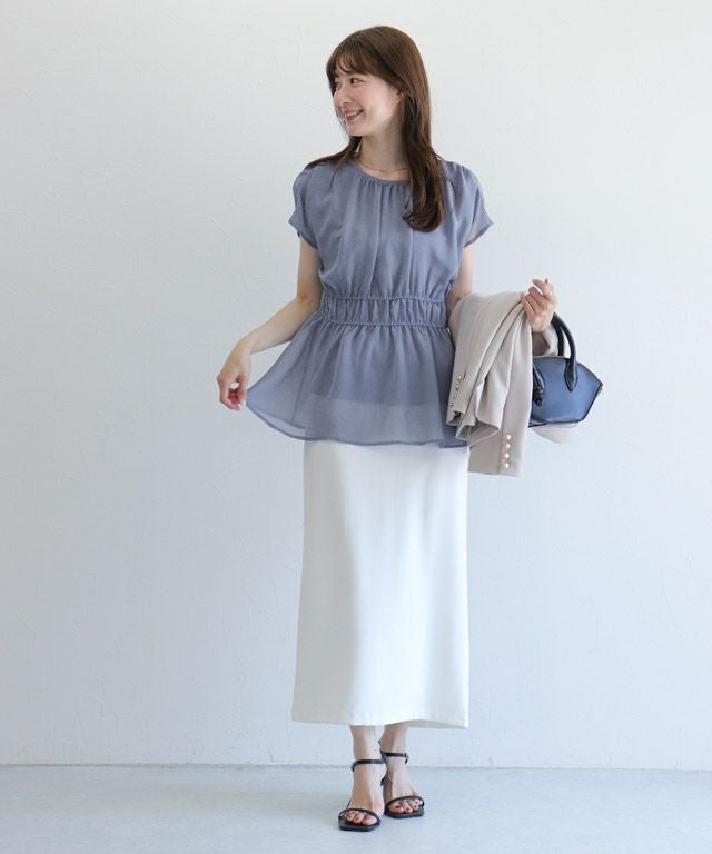 機能インナー付き】ウエストシャーリングシフォンブラウス【Pierrot