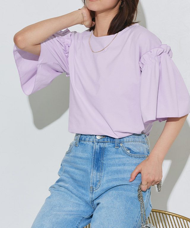 ドライタッチフリルギャザースリーブTシャツ【Pierrot】 | 【公式
