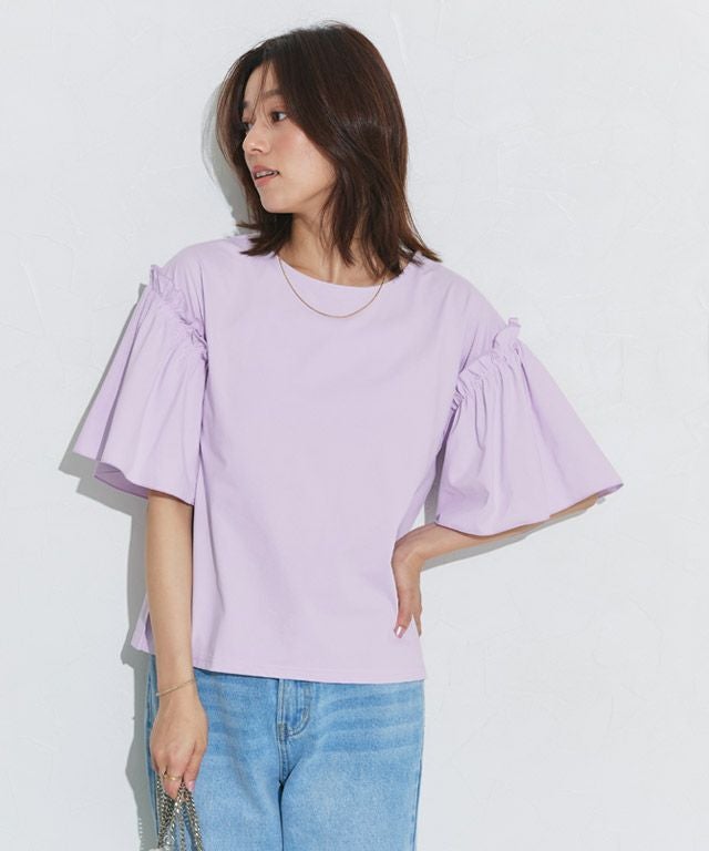 ドライタッチフリルギャザースリーブTシャツ【Pierrot】 【スピード
