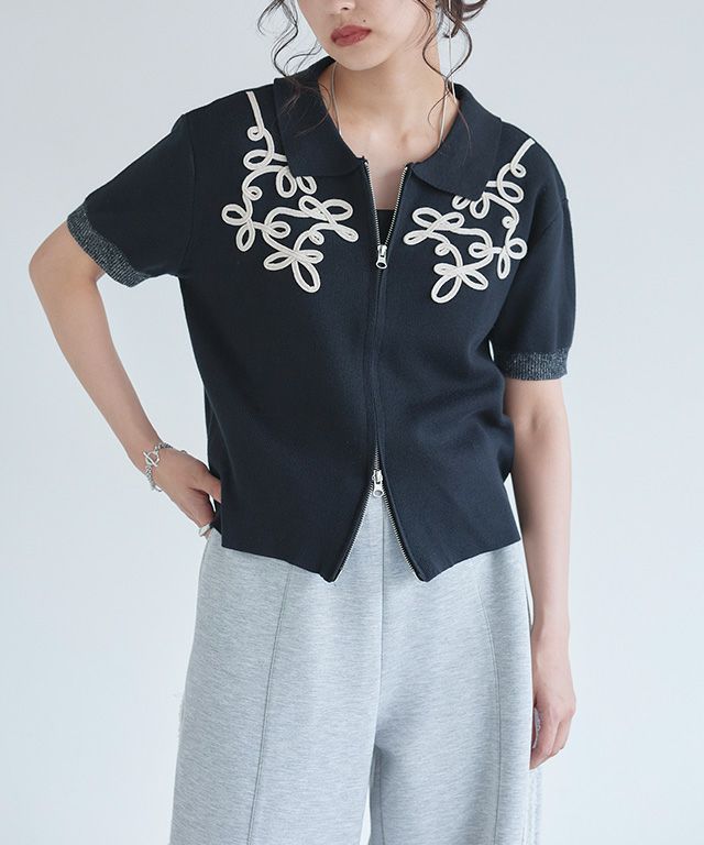 163cm / ブラック×アイボリー / F