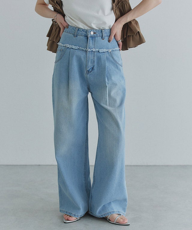 [ECLAM] フリンジデザインデニムパンツ