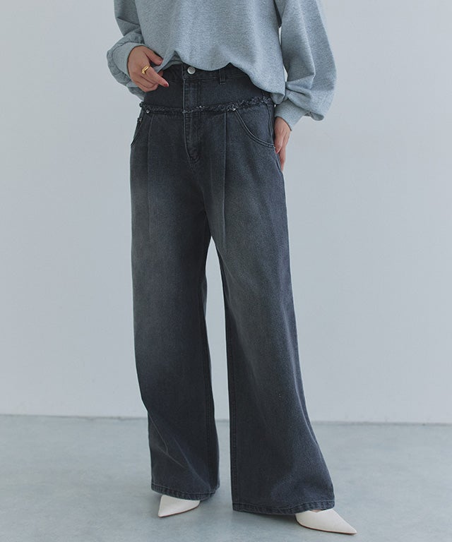 [ECLAM] フリンジデザインデニムパンツ