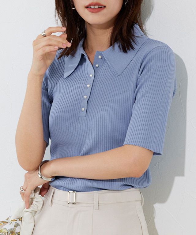 167cm / パールボタン / ブルー / M