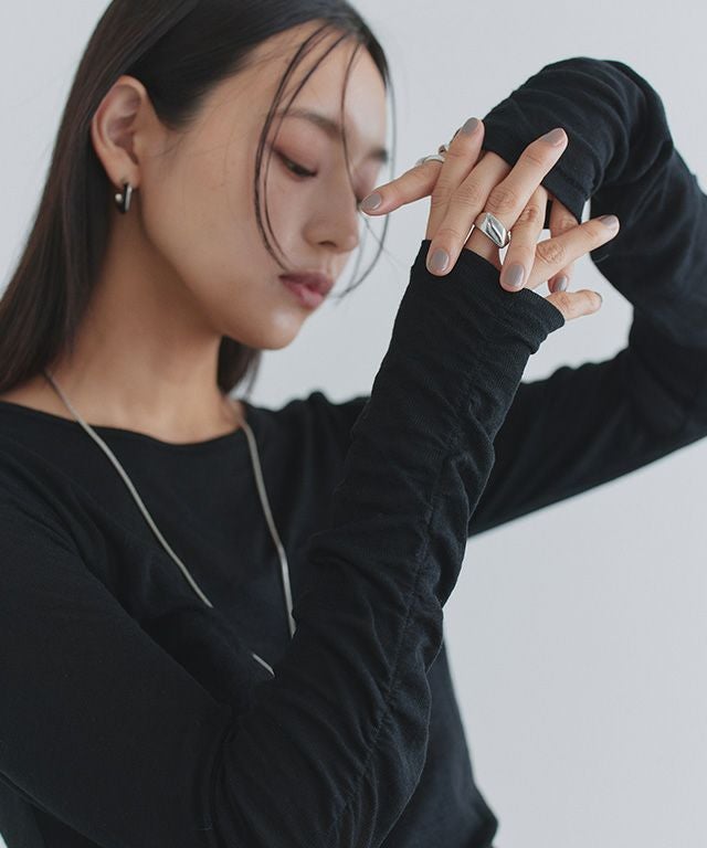 [ECLAM] 袖シャーリングシアーカットソー