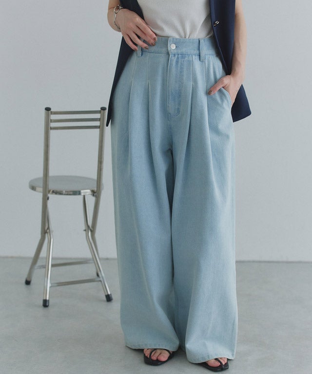 [ECLAM] タックデザインデニムパンツ