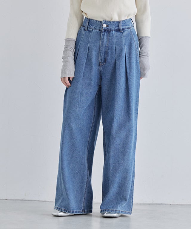 [ECLAM] タックデザインデニムパンツ