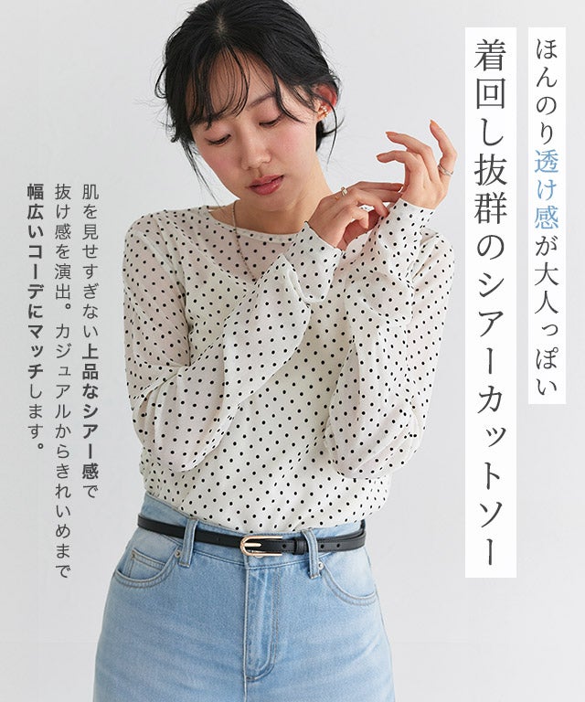 柄が選べるロングスリーブシアーカットソー 【Pierrot】【スピード配送