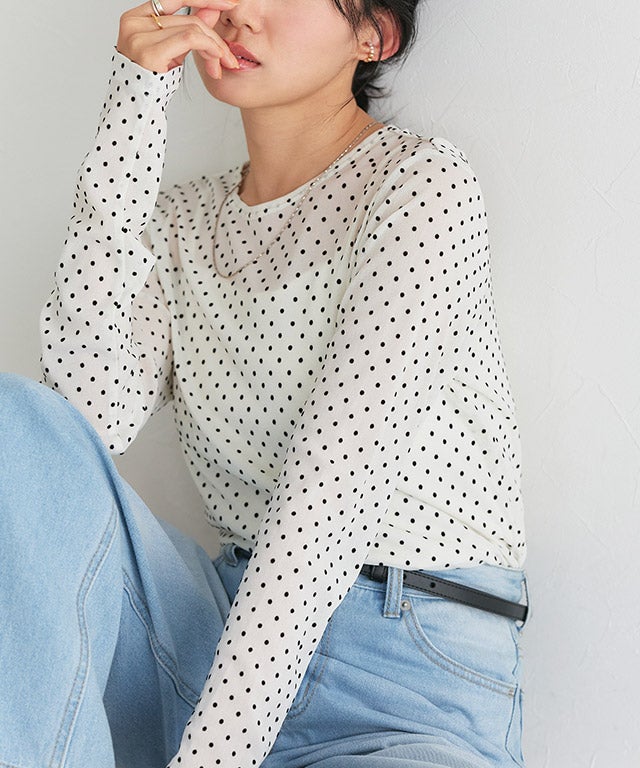 柄が選べるロングスリーブシアーカットソー 【Pierrot】【スピード配送