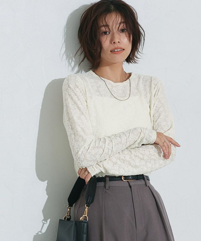 167cm / レース / アイボリー / クルーネック / M