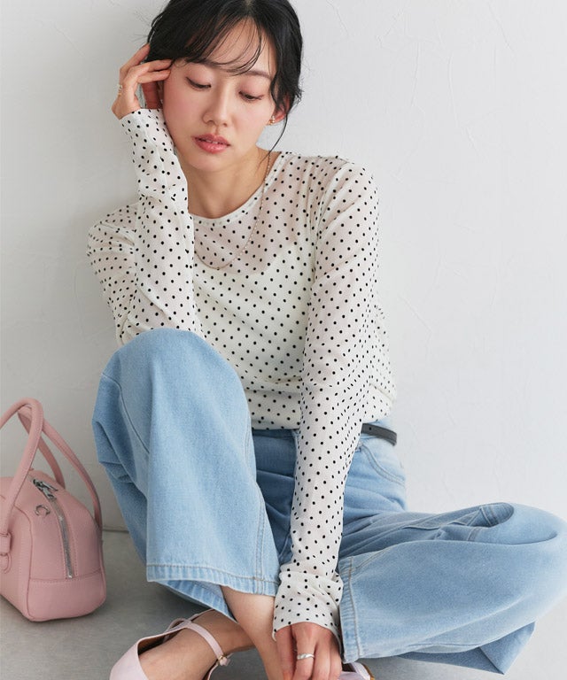 柄が選べるロングスリーブシアーカットソー 【Pierrot】【スピード配送
