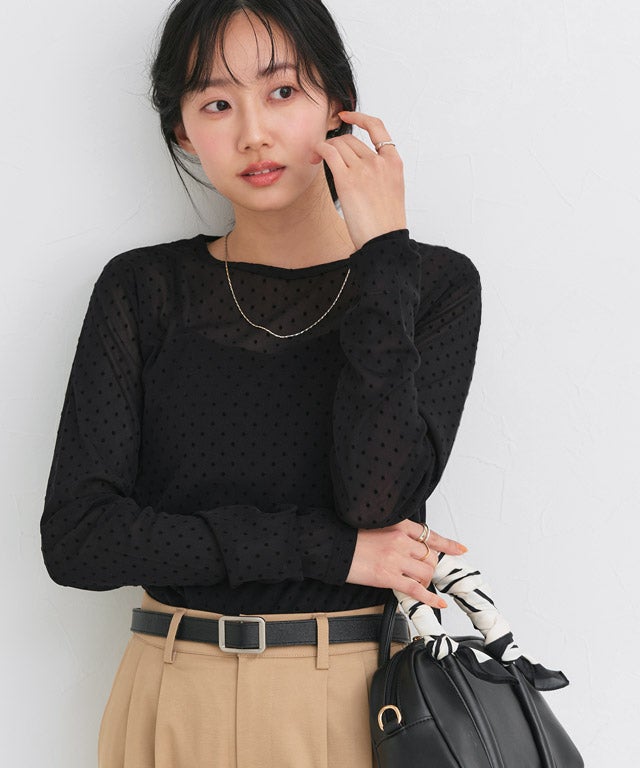 柄が選べるロングスリーブシアーカットソー 【Pierrot】【スピード配送