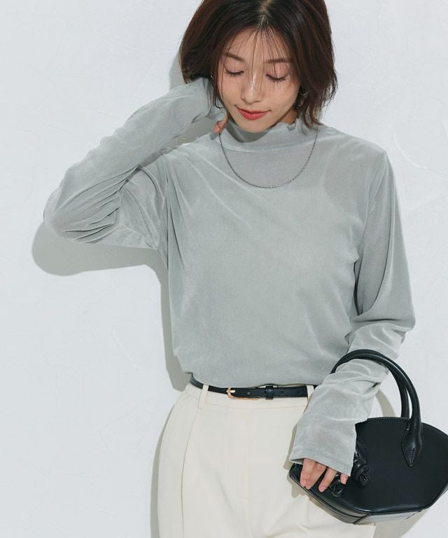 167cm / ベロア / スモークブルー / ハイネック / M