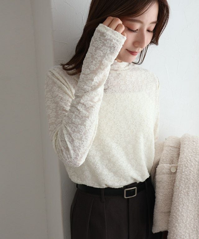 163cm / レース / アイボリー / ハイネック / M