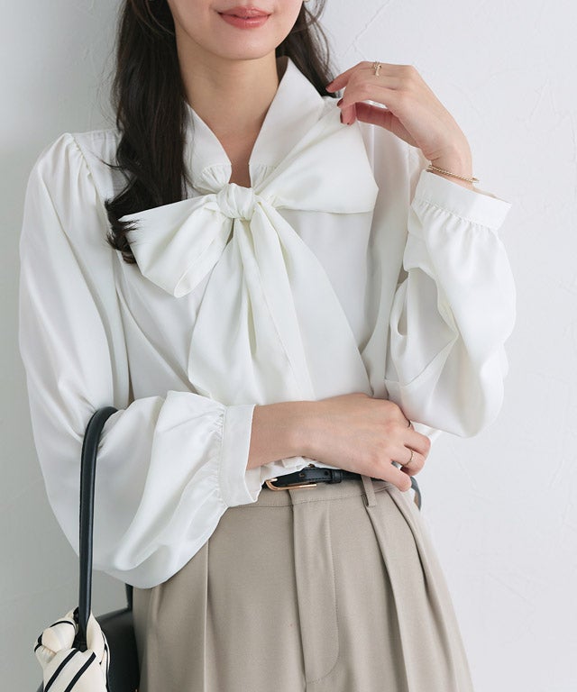 柄が選べる2wayリボンギャザーブラウス 【Pierrot】【木村えりなさん