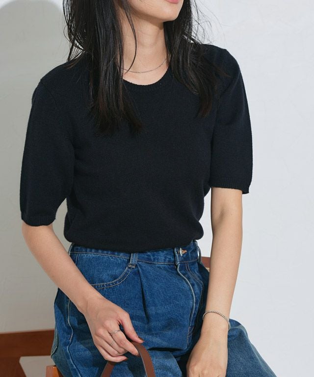 TO BE CHIC44黒のビーズ装飾付き半袖ニット プレミアムカシミヤタッチ半袖ニット【Pierrot】 | 【公式】Pierrot