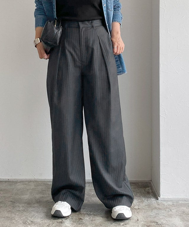 160cm / ストライプ杢チャコール / M