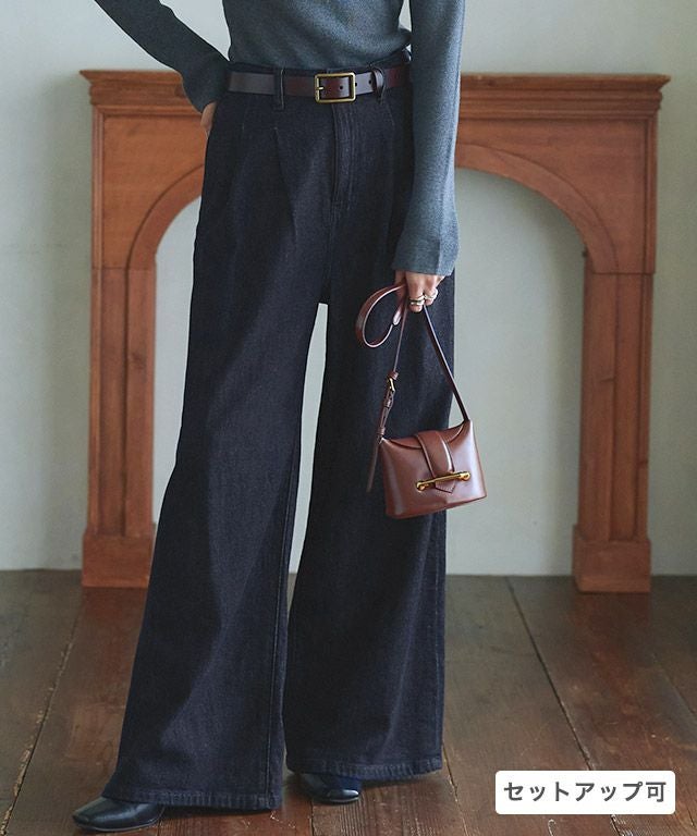  [RASW]タックウエストワイドデニムパンツ