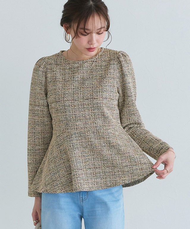 ツイードペプラムカットソー