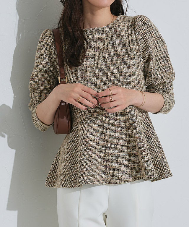 ツイードペプラムカットソー