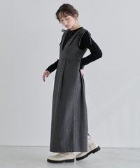 [ECLAM] ベルト付きヘリンボーンジャンパースカート