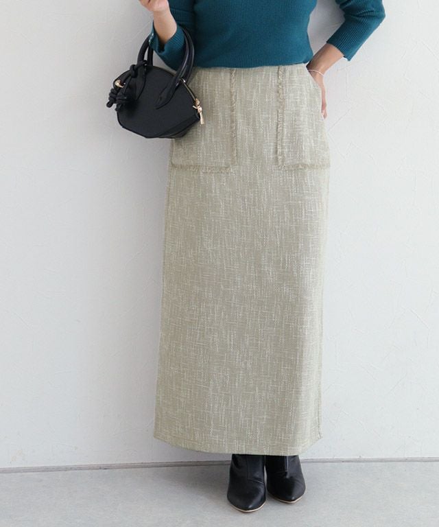 フリンジポケットIラインツイードスカート【Pierrot】