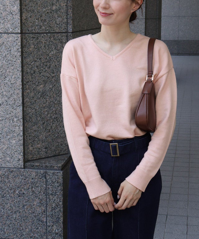 163cm / パウダーピンク / Vネック / M