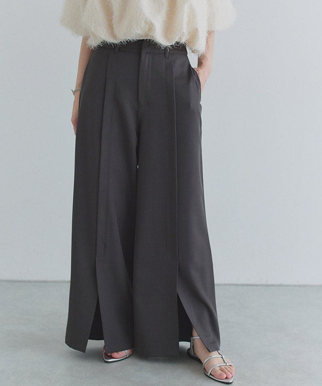  [ECLAM] フロントスリットワイドパンツ
