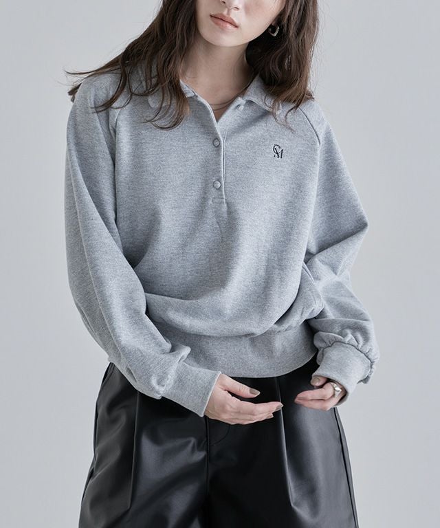 [ECLAM] ラメ入り刺繍ポロスウェット