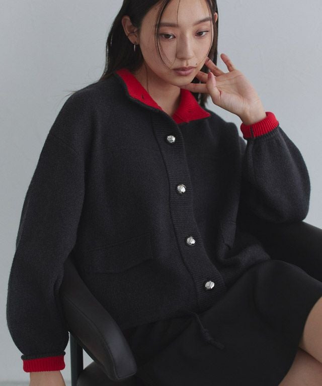 [ECLAM] ボタンデザイン配色ニットカーデ