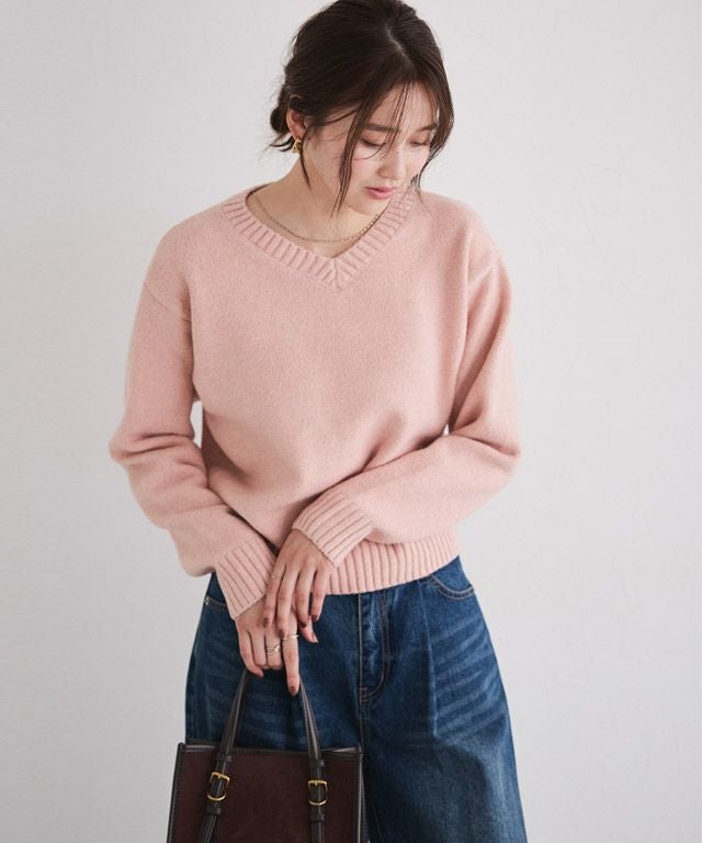 166cm / ラメ / ピンク / Vネック / M