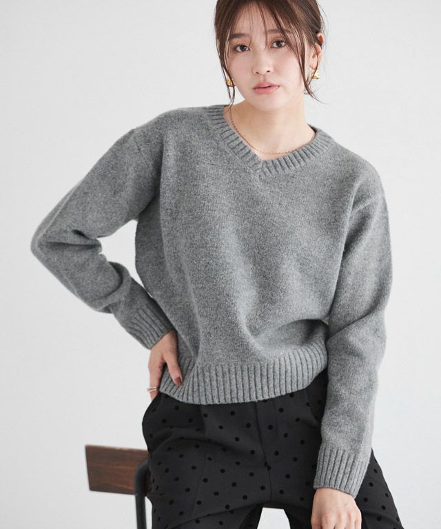 ネックが選べる無地ラメクロップド丈ニット【木村えりなさんYouTube