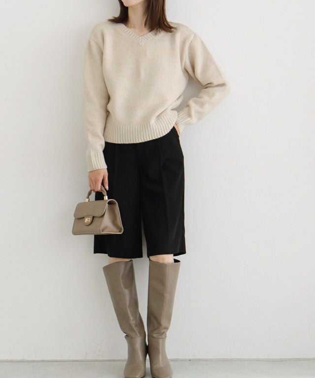 163cm / ラメ / ベージュ / Vネック / M