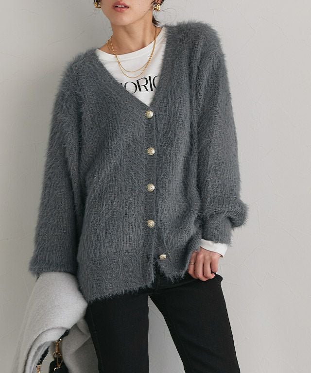 ゴールドボタンシャギーニットカーディガン【スピード配送】 | 【公式