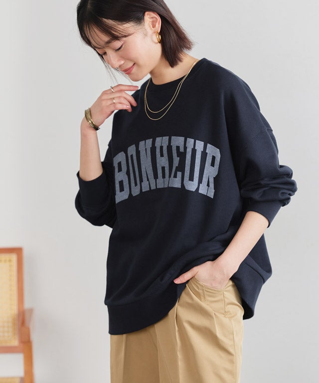 【ダークネイビー】ロゴスウェットプルオーバー プチバトー PETIT BATEAU プリントスウェットプルオーバー （ダーク
