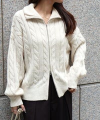 ダブルジップケーブルニット