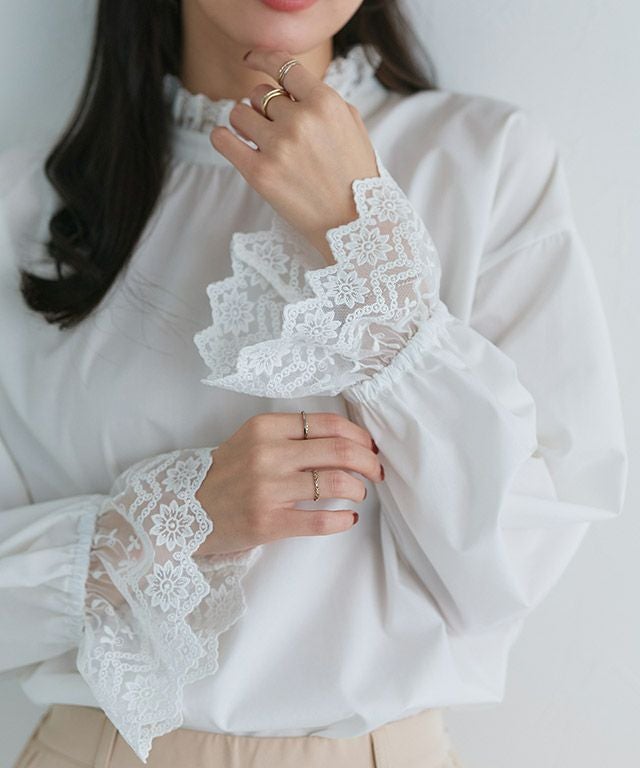 襟袖レースブラウス【Pierrot】【スピード配送】 | 【公式】Pierrot