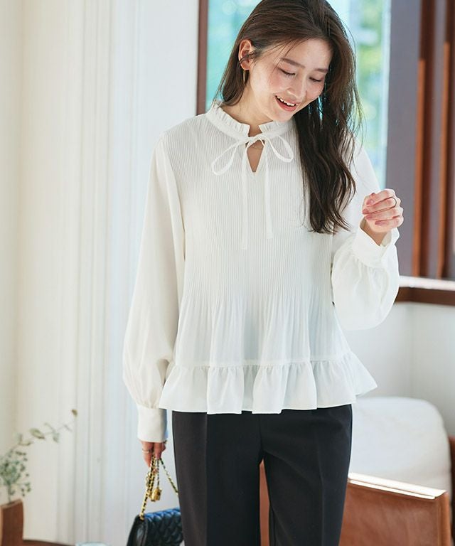 消しプリーツフリルネックブラウス【スピード配送】 | 【公式】Pierrot