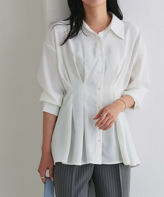 とろみウエストタックブラウス