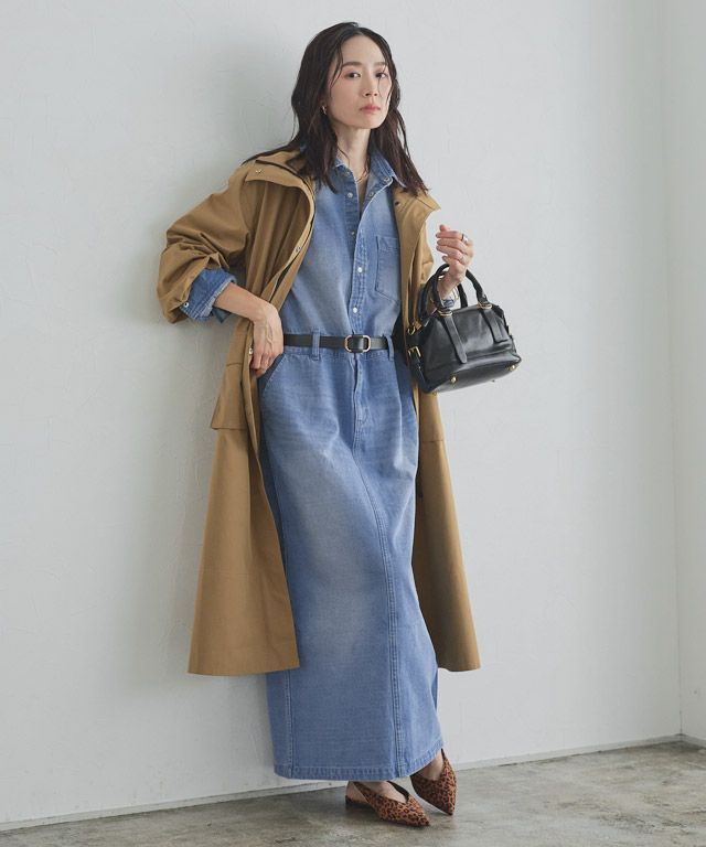 163cm / サックス×キャメルベージュ / M