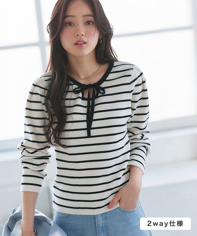 前後2wayパフスリーブニット【Pierrot】