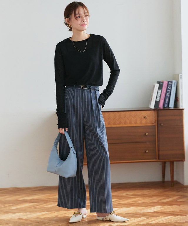 袖シャーリングシアーロングスリーブTシャツ トップス レディース