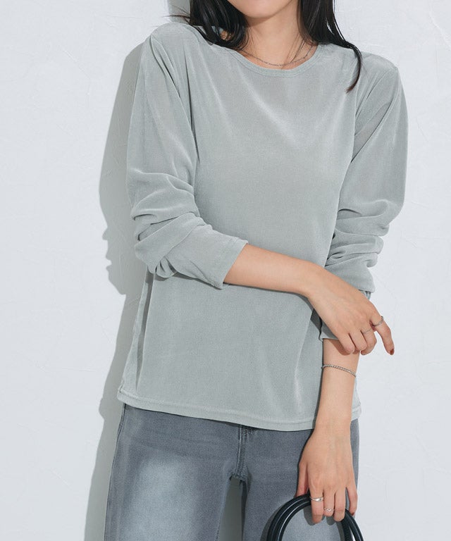 162cm / ベロア / スモークブルー / クルーネック / M