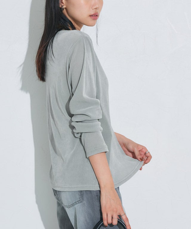 162cm / ベロア / スモークブルー / クルーネック / M