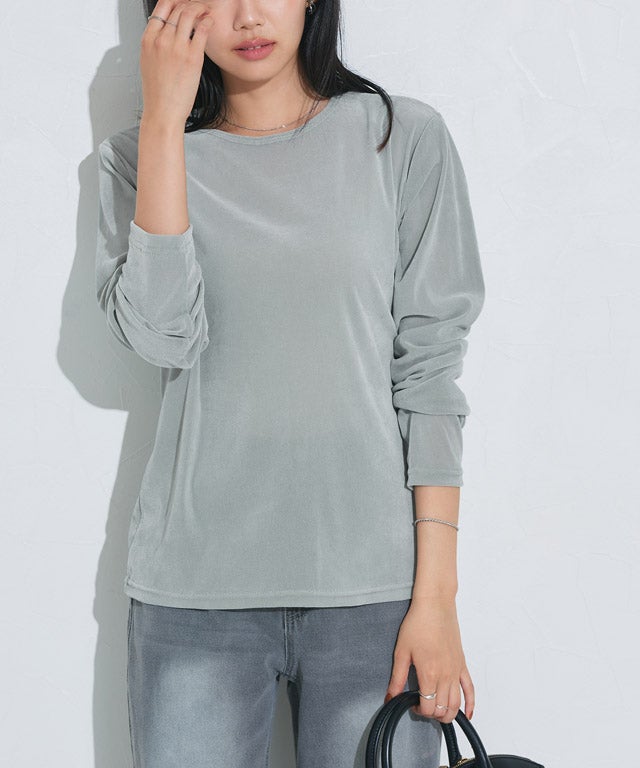 162cm / ベロア / スモークブルー / クルーネック / M