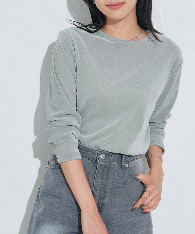 162cm / ベロア / スモークブルー / クルーネック / M