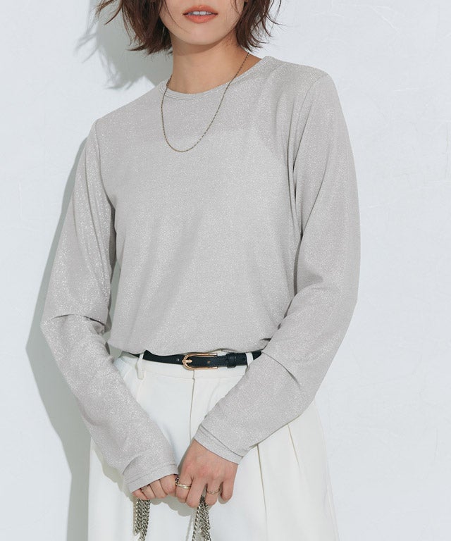 167cm / ラメ / シルバー / クルーネック / M