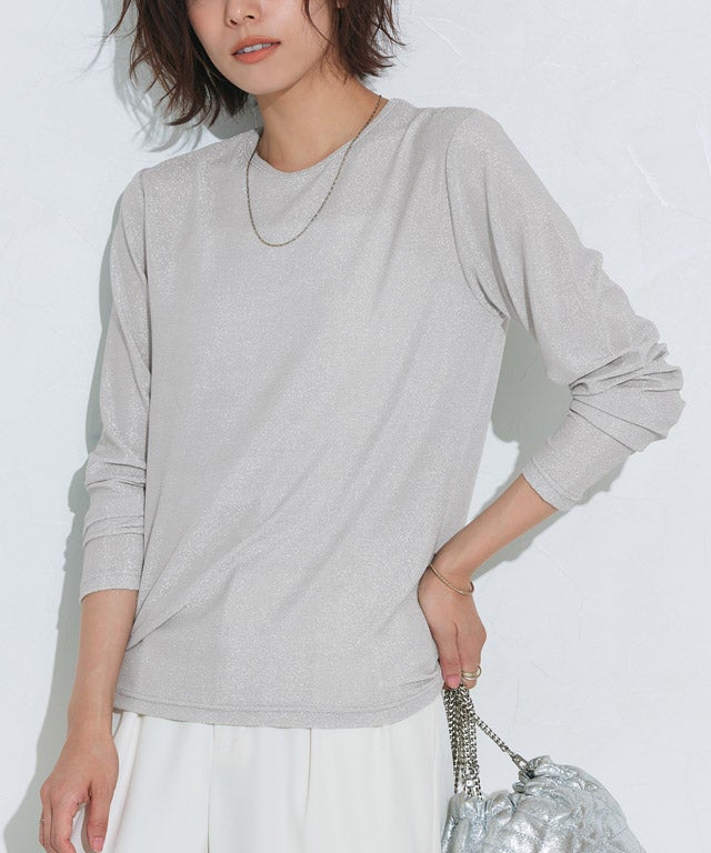 167cm / ラメ / シルバー / クルーネック / M